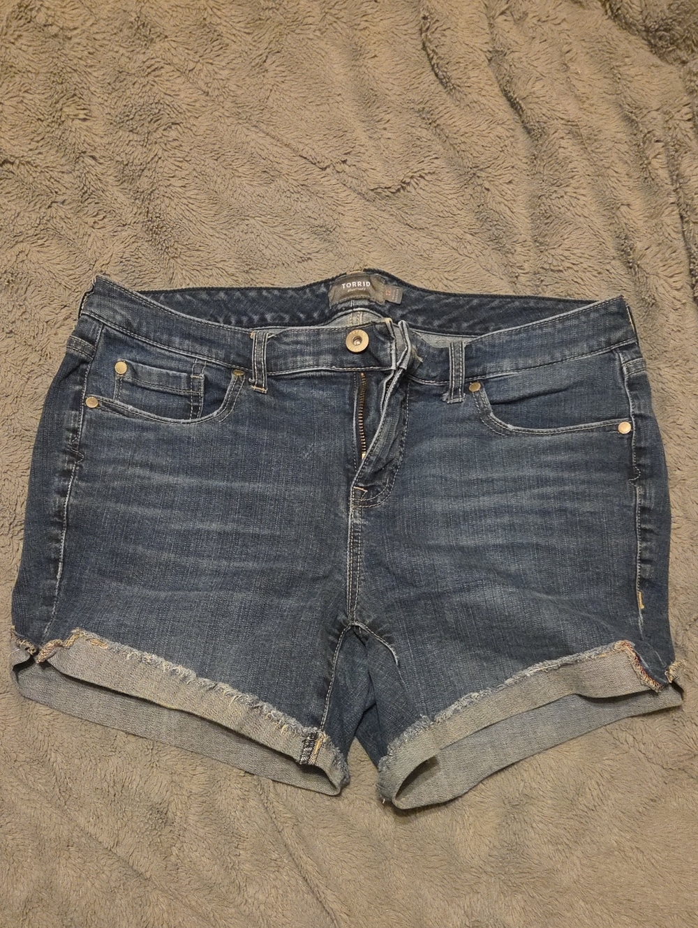 torrid Indigo Denim Jean Shorts with Frayed Cuff